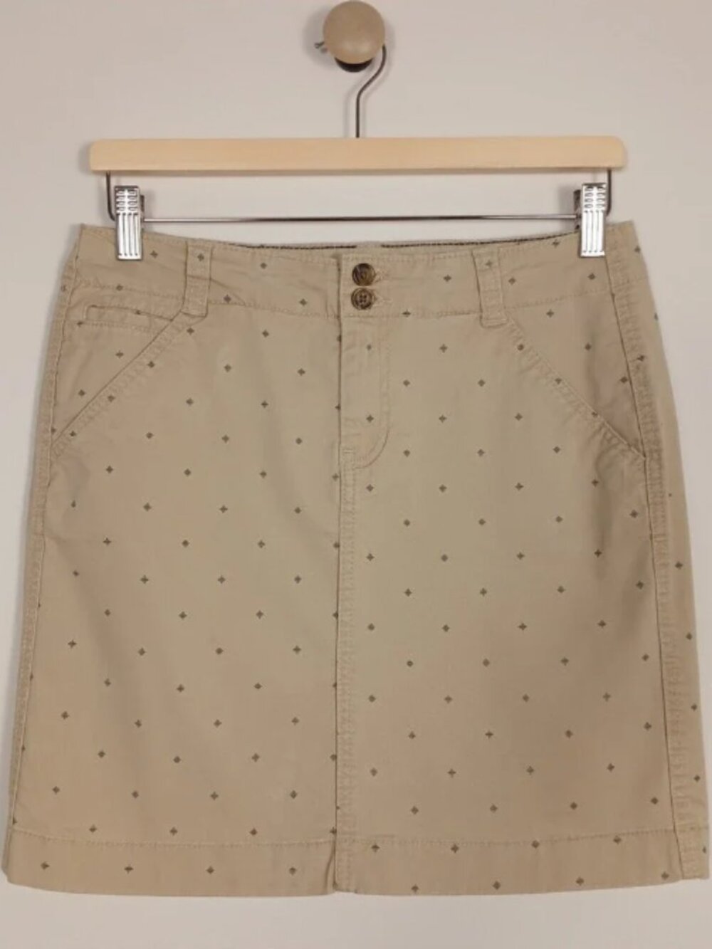 Tommy Hilfiger Women's Size 2 Beige Chino Mini Skirt Blue Print Stretch Cotton